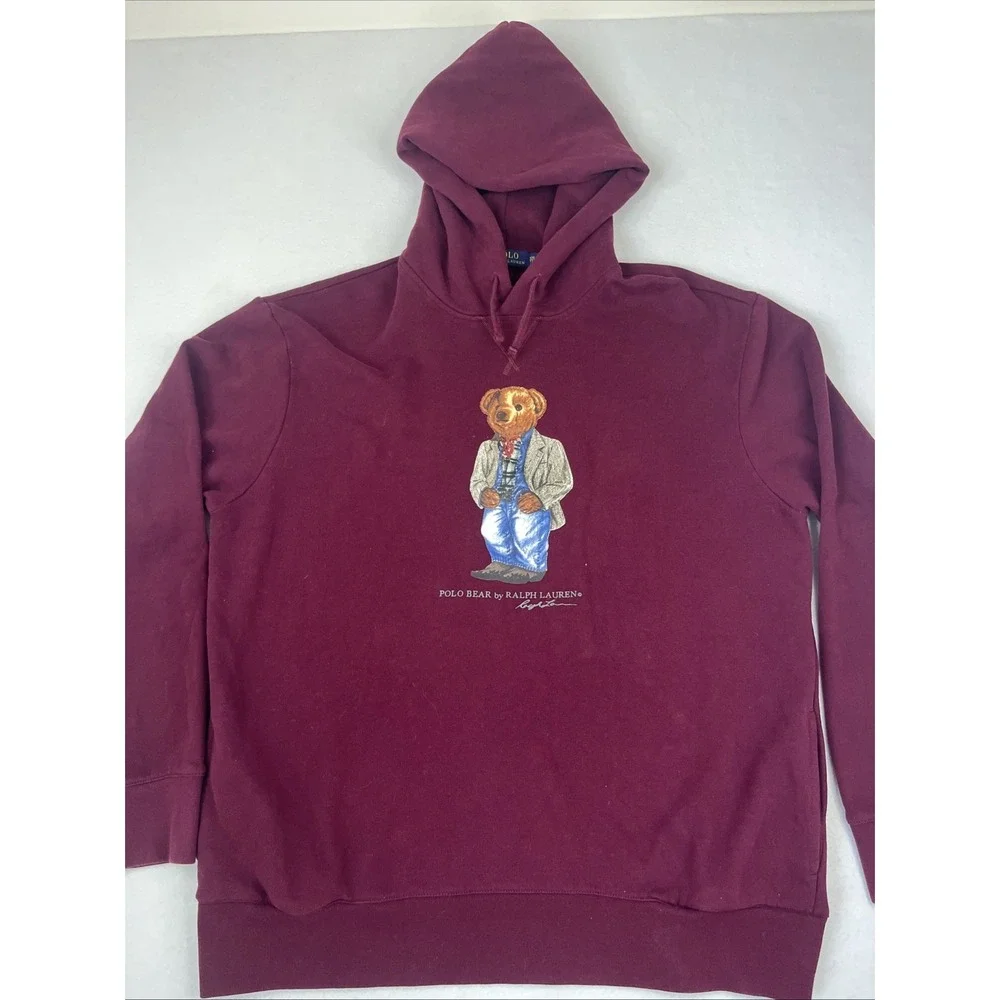 Polo Ralph Lauren Polo Bear Fleece Pocket Hoodie Mens XXL Burgundy Red